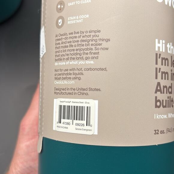 Owala FreeSip 32 oz Stainless Steel Water Bottle Serene Evergreen New - Picture 3 of 4